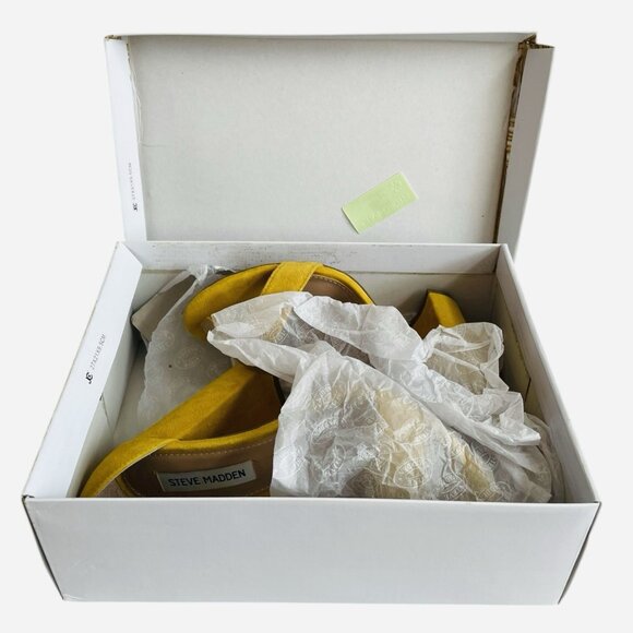 Steve Madden Carrson Yellow Suede Block Heel Sandals Womens 7.5M Excellent - Picture 4 of 9